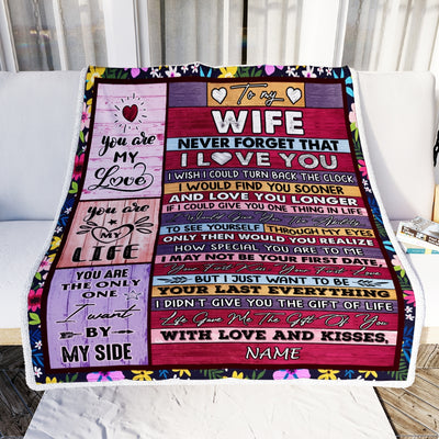 Personalized To My Wife Blanket From Husband's Name Wood Never Forget That I Love You Wife Anniversary Valentines Day Wedding Christmas Fleece Throw Blanket | siriusteestore