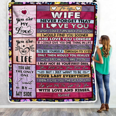 Personalized To My Wife Blanket From Husband's Name Wood Never Forget That I Love You Wife Anniversary Valentines Day Wedding Christmas Fleece Throw Blanket | siriusteestore