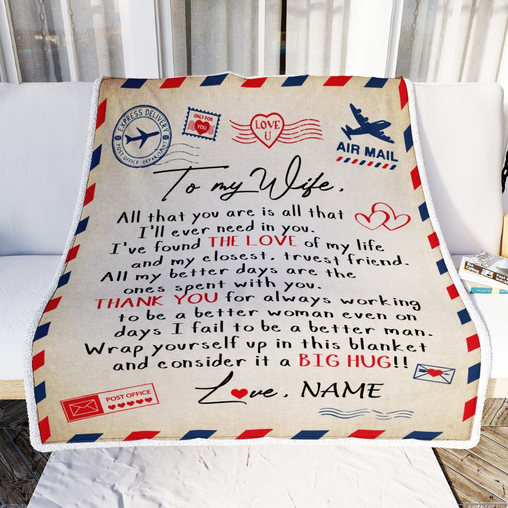 Personalized To My Wife Letter From Husband Blanket All That You are is All That Valentine Birthday Gift Wedding Christmas Bed Quilt Fleece Throw Blanket | siriusteestore