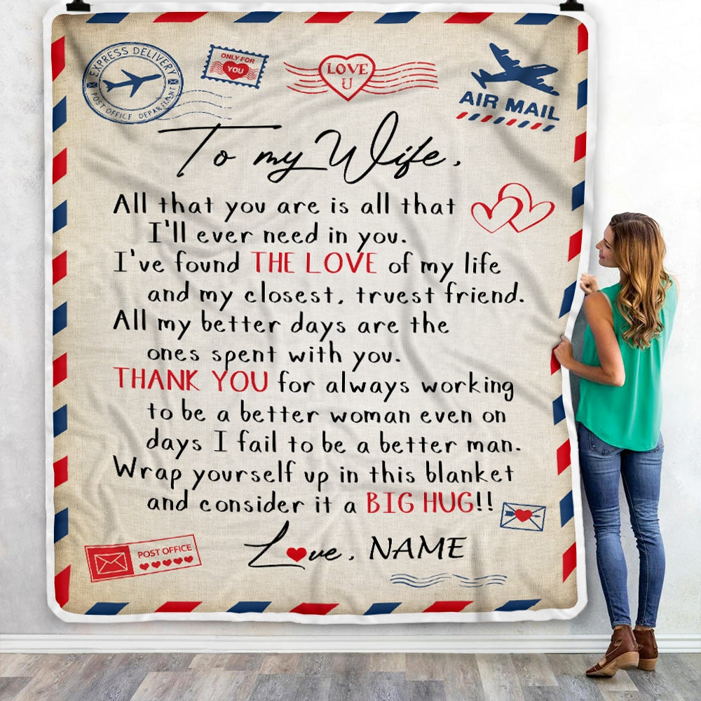 Personalized To My Wife Letter From Husband Blanket All That You are is All That Valentine Birthday Gift Wedding Christmas Bed Quilt Fleece Throw Blanket | siriusteestore