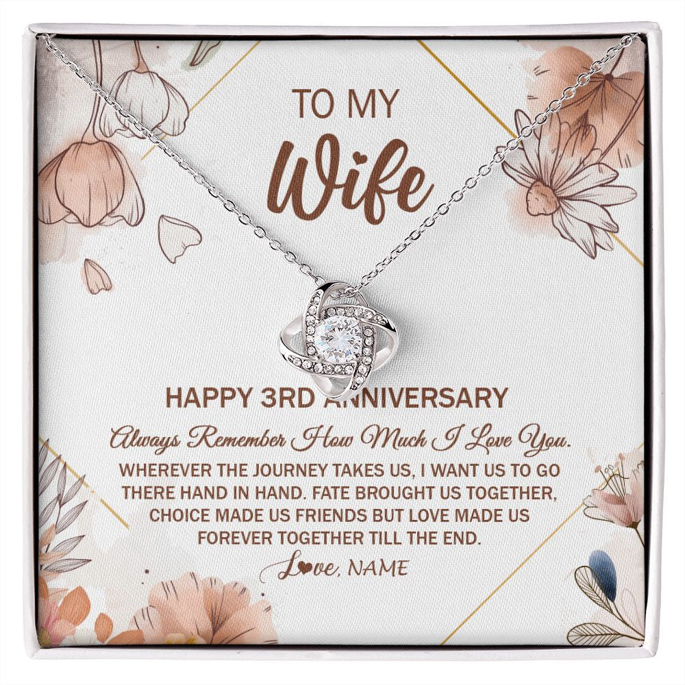 Wife Necklace, Happy 3Rd Wedding Anniversary Wife Love Knot Gift, Three  Year Anniversary Necklace Gift For Her Anniversary