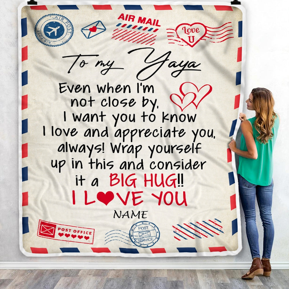 Personalized To My Yaya Blanket From Kids I Love You Hugs Air Mail Letter Yaya Birthday Mothers Day Christmas Customized Fleece Blanket | siriusteestore