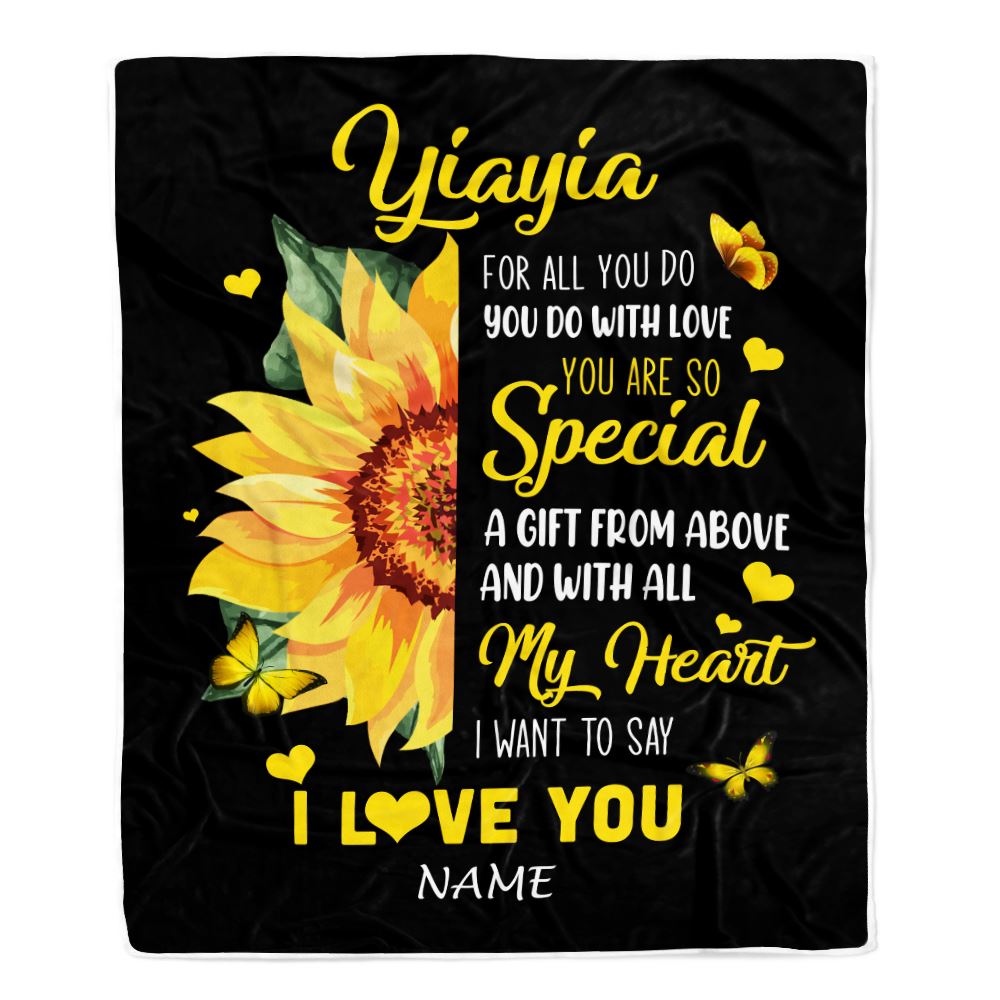 Personalized To My Yiayia Blanket From Grandkids Granddaughter I Want To Say I Love You Sunfower Yiayia Birthday Mothers Day Christmas Fleece Throw Blanket | siriusteestore