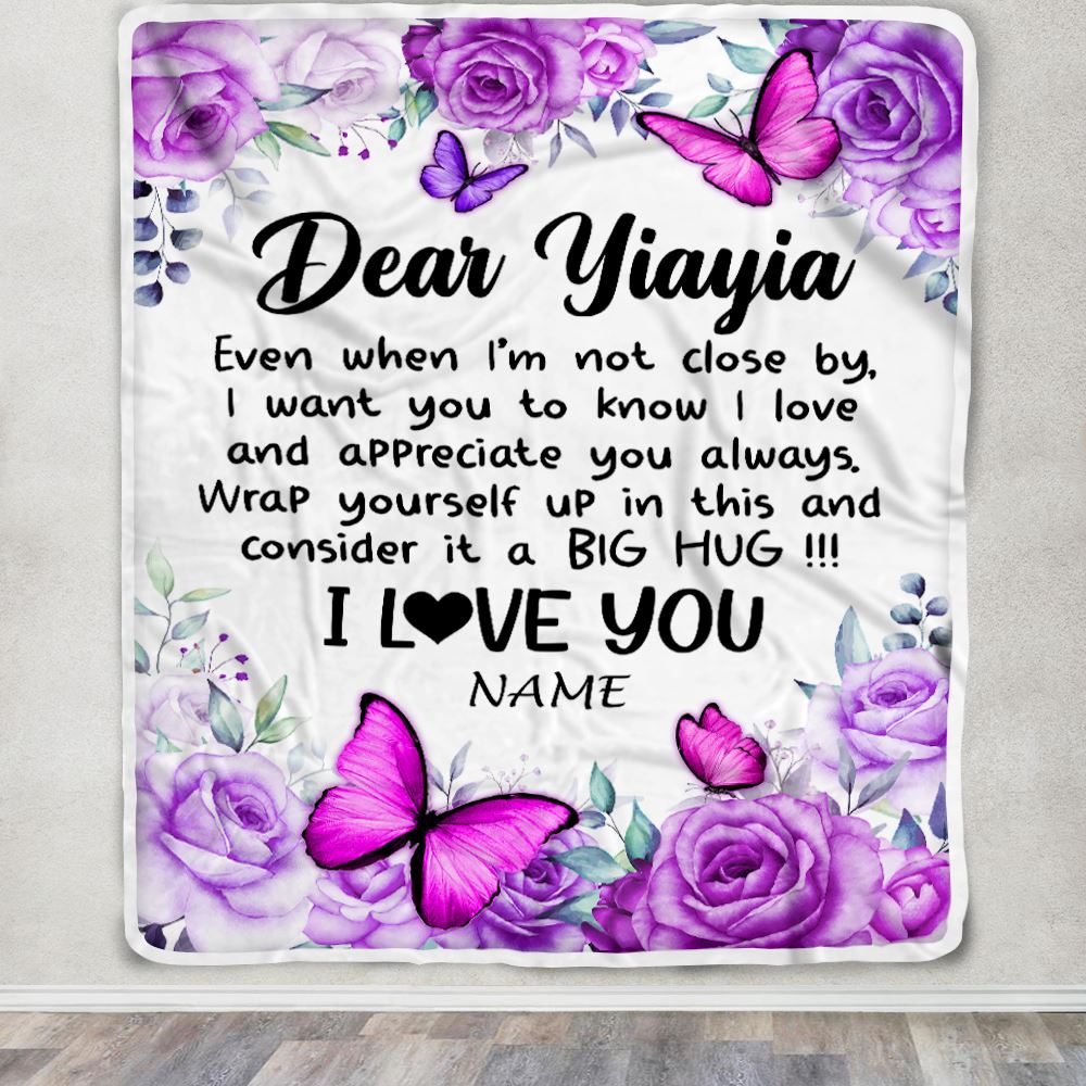 Personalized To My Yiayia Blanket From Kids Butterfly Love And Appreciate Yiayia Birthday Mothers Day Thanksgiving Christmas Customized Fleece Throw Blanket | siriusteestore