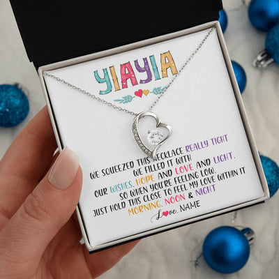 Forever Love Necklace | Personalized To My Yiayia Necklace From Grandkids Granddaughter We Squeezed This Necklace Yiayia Birthday Mothers Day Customized Gift Box Message Card | siriusteestore