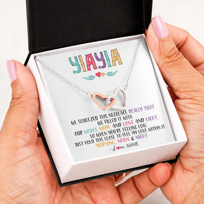 Interlocking Hearts Necklace | Personalized To My Yiayia Necklace From Grandkids Granddaughter We Squeezed This Necklace Yiayia Birthday Mothers Day Customized Gift Box Message Card | siriusteestore