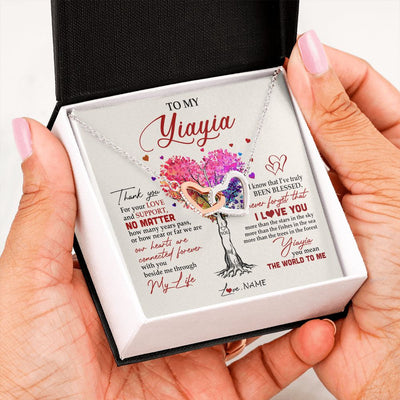 Interlocking Hearts Necklace | Personalized To My Yiayia Necklace From Grandkids Never Forget That I Love You You Mean The World Yiayia Birthday Mothers Day Customized Gift Box Message Card | siriusteestore