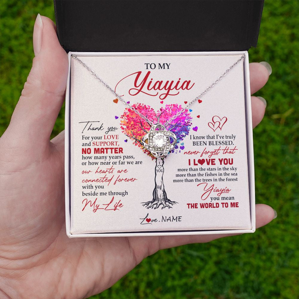 Love Knot Necklace | Personalized To My Yiayia Necklace From Grandkids Never Forget That I Love You You Mean The World Yiayia Birthday Mothers Day Customized Gift Box Message Card | siriusteestore