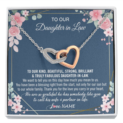 Interlocking Hearts Necklace | Personalized To Our Daughter In Law Necklace On Wedding Day For Bride From Mother In Law Daughter In Law Jewelry Wedding Day Customized Gift Box Message Card | siriusteestore