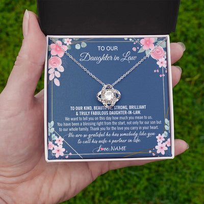 Love Knot Necklace | Personalized To Our Daughter In Law Necklace On Wedding Day For Bride From Mother In Law Daughter In Law Jewelry Wedding Day Customized Gift Box Message Card | siriusteestore