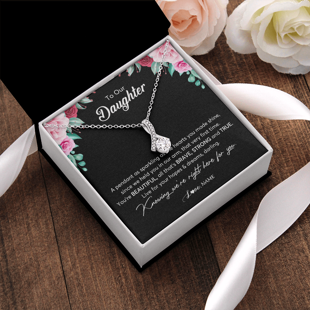 Alluring Beauty Necklace | Personalized To Our Daughter Necklace From Mom Dad You're Beautiful Daughter Jewelry Pendant Birthday Valentines Day Christmas Customized Gift Box Message Card | siriusteestore