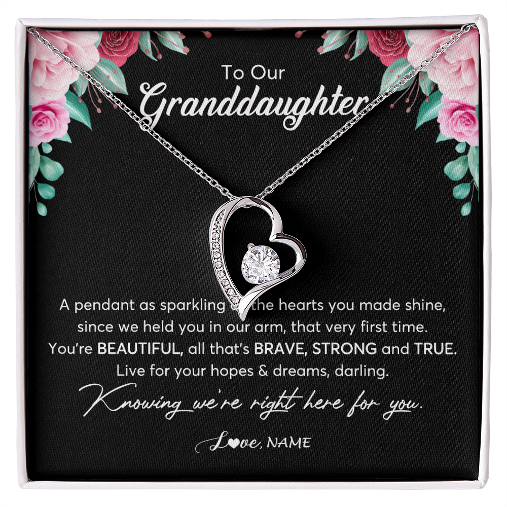 Forever Love Necklace | Personalized To Our Granddaughter Necklace From Aunt Uncle You're Beautiful Granddaughter Jewelry Pendant Birthday Christmas Customized Gift Box Message Card | siriusteestore