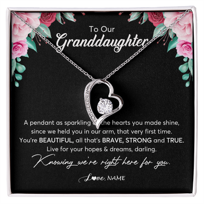 Forever Love Necklace | Personalized To Our Granddaughter Necklace From Aunt Uncle You're Beautiful Granddaughter Jewelry Pendant Birthday Christmas Customized Gift Box Message Card | siriusteestore