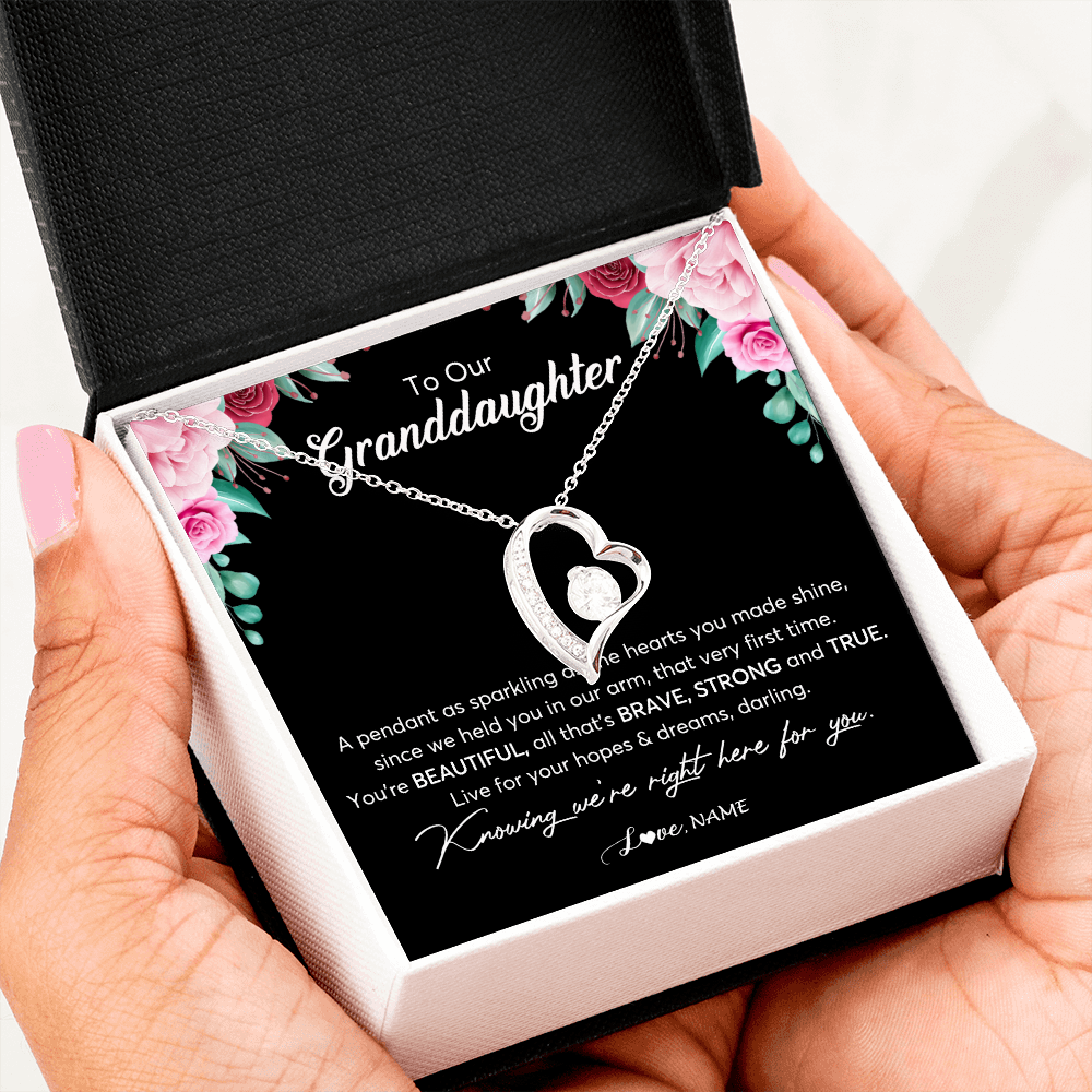 Forever Love Necklace | Personalized To Our Granddaughter Necklace From Aunt Uncle You're Beautiful Granddaughter Jewelry Pendant Birthday Christmas Customized Gift Box Message Card | siriusteestore