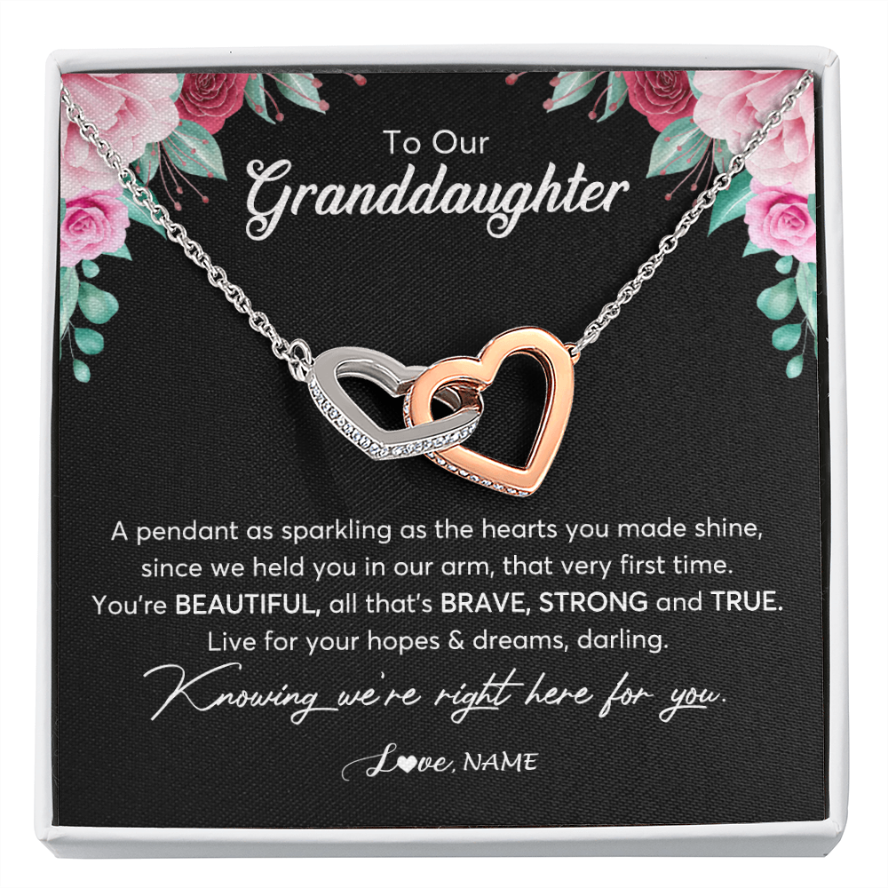 Interlocking Hearts Necklace | Personalized To Our Granddaughter Necklace From Aunt Uncle You're Beautiful Granddaughter Jewelry Pendant Birthday Christmas Customized Gift Box Message Card | siriusteestore