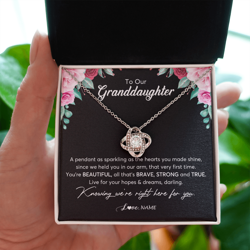 Love Knot Necklace | Personalized To Our Granddaughter Necklace From Aunt Uncle You're Beautiful Granddaughter Jewelry Pendant Birthday Christmas Customized Gift Box Message Card | siriusteestore