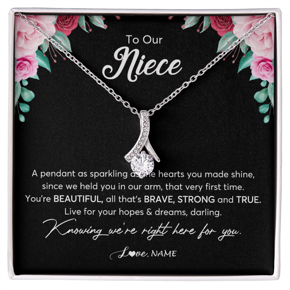 Alluring Beauty Necklace | Personalized To Our Niece Necklace From Aunt Uncle You're Beautiful Niece Jewelry Pendant Birthday Graduation Christmas Customized Gift Box Message Card | siriusteestore