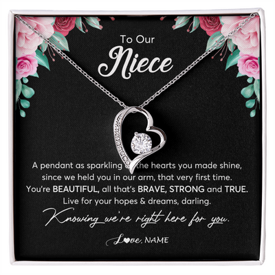 Forever Love Necklace | Personalized To Our Niece Necklace From Aunt Uncle You're Beautiful Niece Jewelry Pendant Birthday Graduation Christmas Customized Gift Box Message Card | siriusteestore