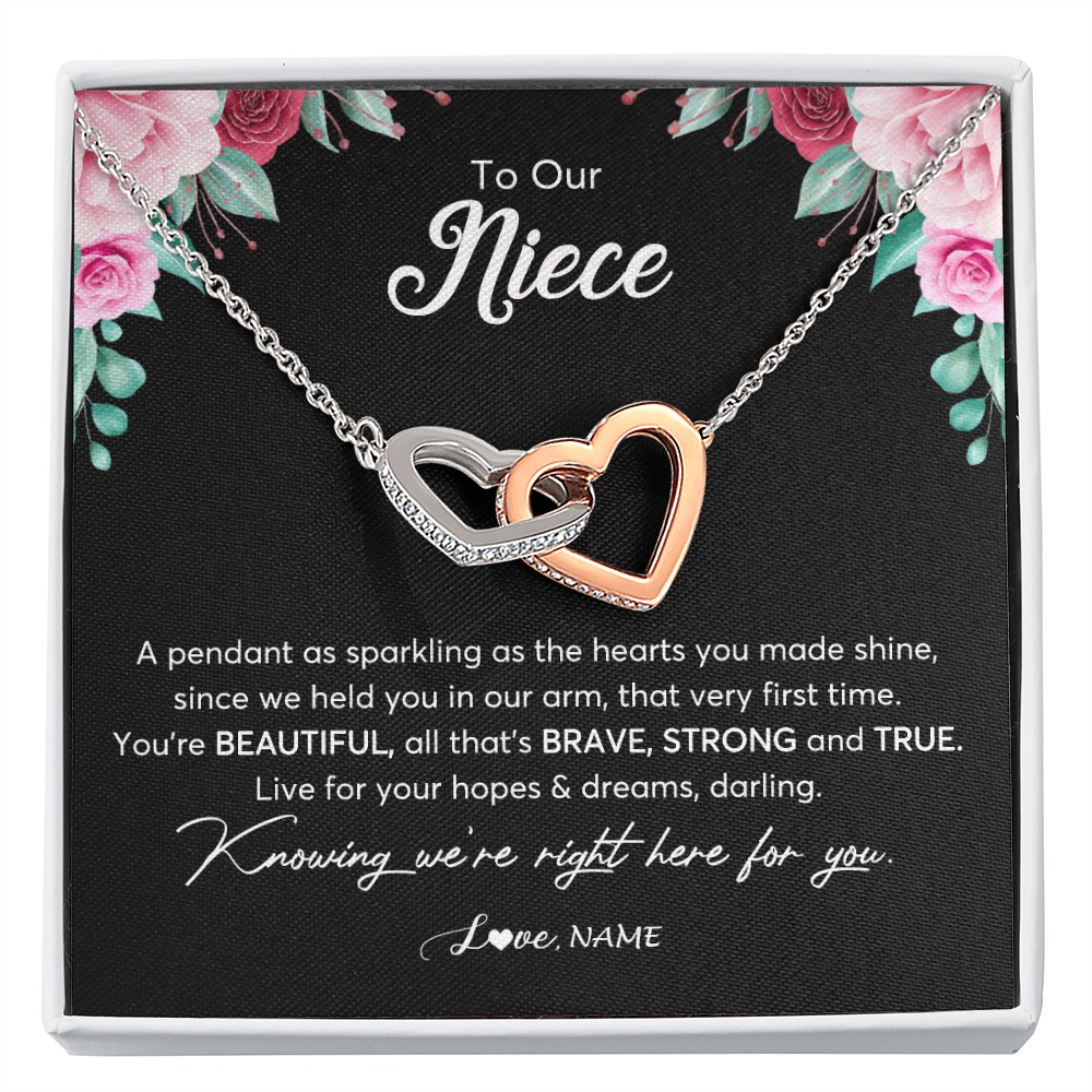 Interlocking Hearts Necklace | Personalized To Our Niece Necklace From Aunt Uncle You're Beautiful Niece Jewelry Pendant Birthday Graduation Christmas Customized Gift Box Message Card | siriusteestore