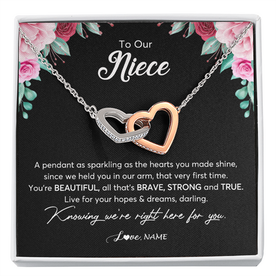 Interlocking Hearts Necklace | Personalized To Our Niece Necklace From Aunt Uncle You're Beautiful Niece Jewelry Pendant Birthday Graduation Christmas Customized Gift Box Message Card | siriusteestore
