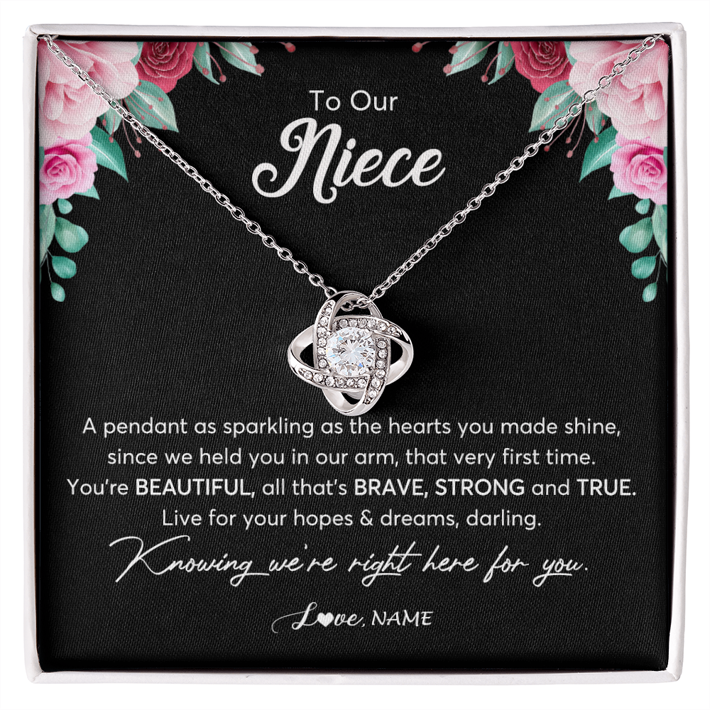 Love Knot Necklace | Personalized To Our Niece Necklace From Aunt Uncle You're Beautiful Niece Jewelry Pendant Birthday Graduation Christmas Customized Gift Box Message Card | siriusteestore