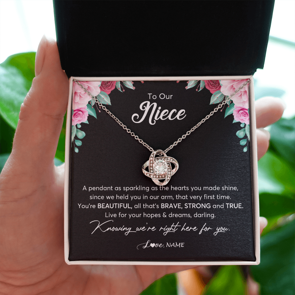 Love Knot Necklace | Personalized To Our Niece Necklace From Aunt Uncle You're Beautiful Niece Jewelry Pendant Birthday Graduation Christmas Customized Gift Box Message Card | siriusteestore