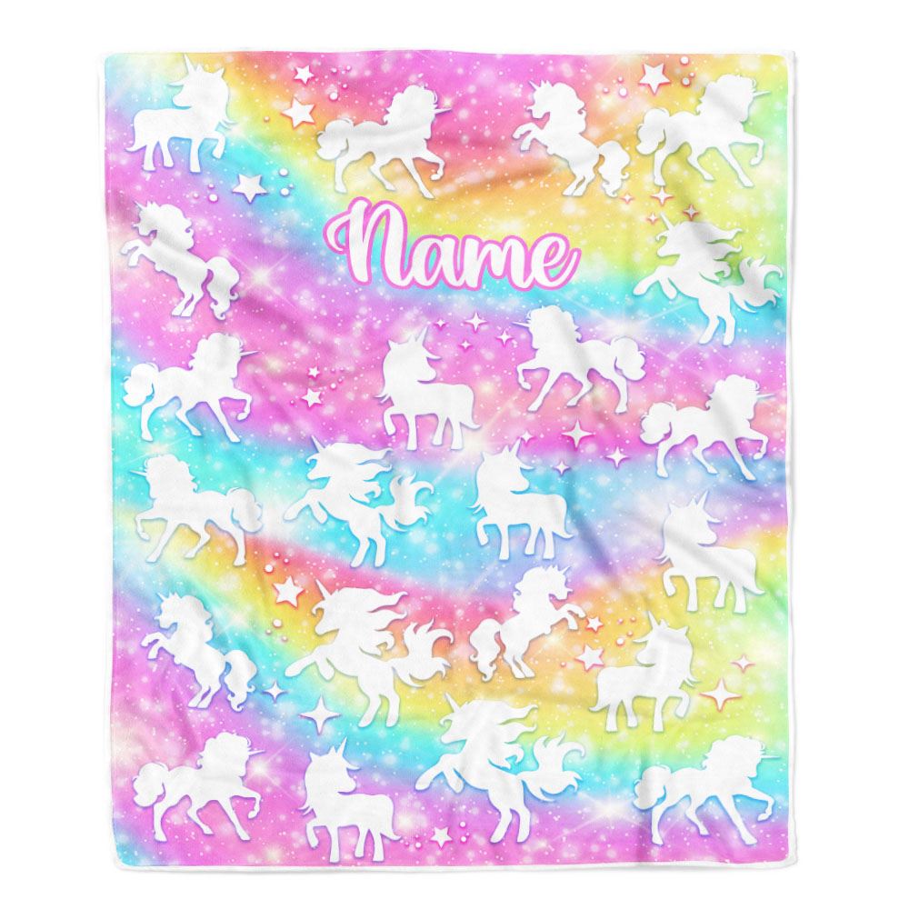 Personalized Unicorn Blanket For Girls Kids Custom Name Pink Rainbow Unicorns Daughter Granddaughter Niece Birthday Customized Bed Fleece Throw Blanket | siriusteestore