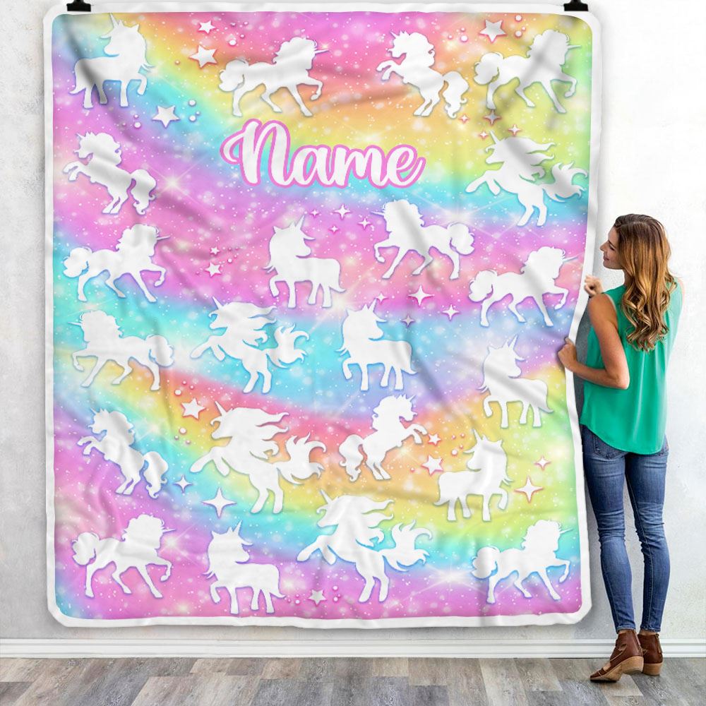 Personalized Unicorn Blanket For Girls Kids Custom Name Pink Rainbow Unicorns Daughter Granddaughter Niece Birthday Customized Bed Fleece Throw Blanket | siriusteestore