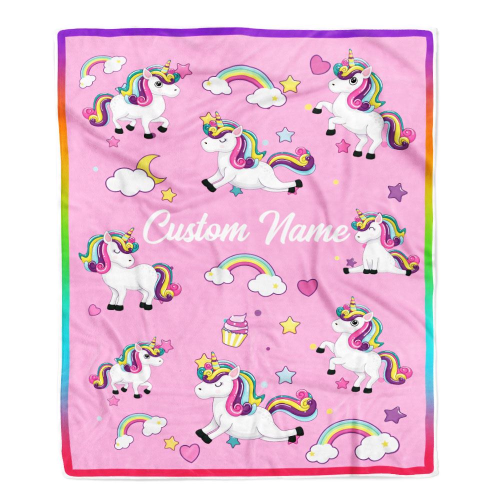Personalized Unicorn Blanket For Kids Girl Custom Name Unicorn Daughter Granddaughter Niece Birthday Customized Bed Fleece Throw Blanket | siriusteestore