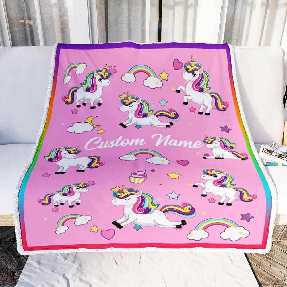 Personalized Unicorn Blanket For Kids Girl Custom Name Unicorn