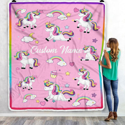 Personalized Unicorn Blanket For Kids Girl Custom Name Unicorn Daughter Granddaughter Niece Birthday Customized Bed Fleece Throw Blanket | siriusteestore