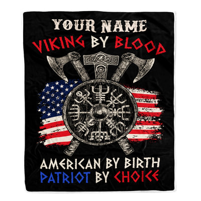 Personalized Viking Blanket Viking By Blood American By Birth Odin God Scandinavian Norse Mythology Runes Men Women Dad Men Birthday Fleece Throw Blanket | siriusteestore