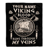 Personalized Viking Ship Blanket Viking Blood Runs Through My Veins Odin God Scandinavian Norse Mythology Runes Men Women Dad Birthday Fleece Throw Blanket | siriusteestore