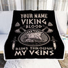 Personalized Viking Ship Blanket Viking Blood Runs Through My Veins Odin God Scandinavian Norse Mythology Runes Men Women Dad Birthday Fleece Throw Blanket | siriusteestore