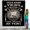 Personalized Viking Ship Blanket Viking Blood Runs Through My Veins Odin God Scandinavian Norse Mythology Runes Men Women Dad Birthday Fleece Throw Blanket | siriusteestore