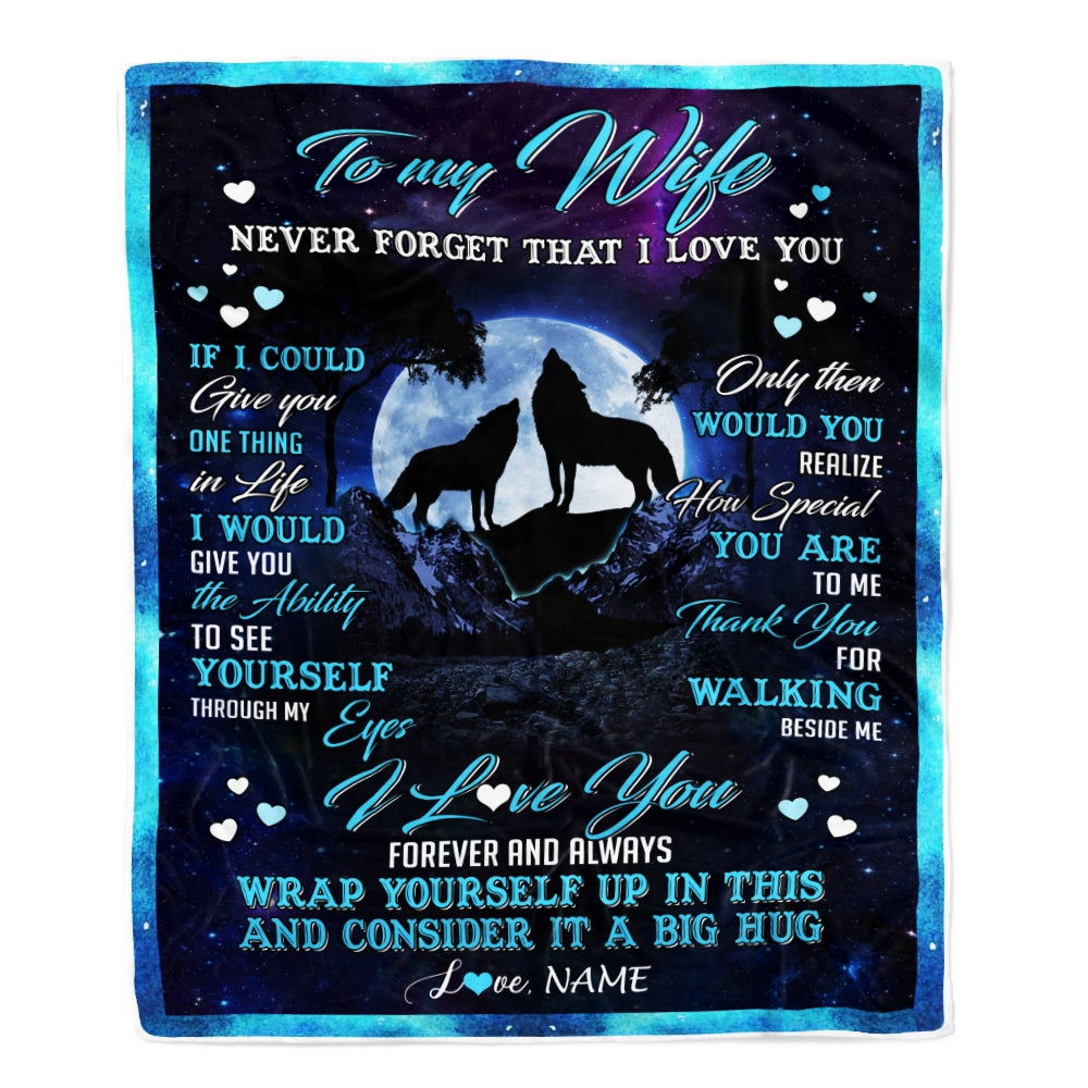 Personalized Wolf to My Wife Blanket from Husband Never Forget That I Love You for Wife Birthday Mothers Day Christmas Customized Fleece Blanket | siriusteestore
