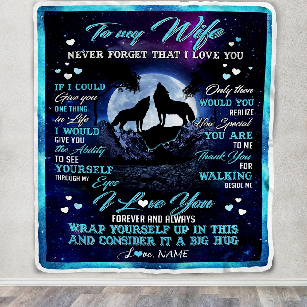 Personalized Wolf to My Wife Blanket from Husband Never Forget That I Love You for Wife Birthday Mothers Day Christmas Customized Fleece Blanket | siriusteestore