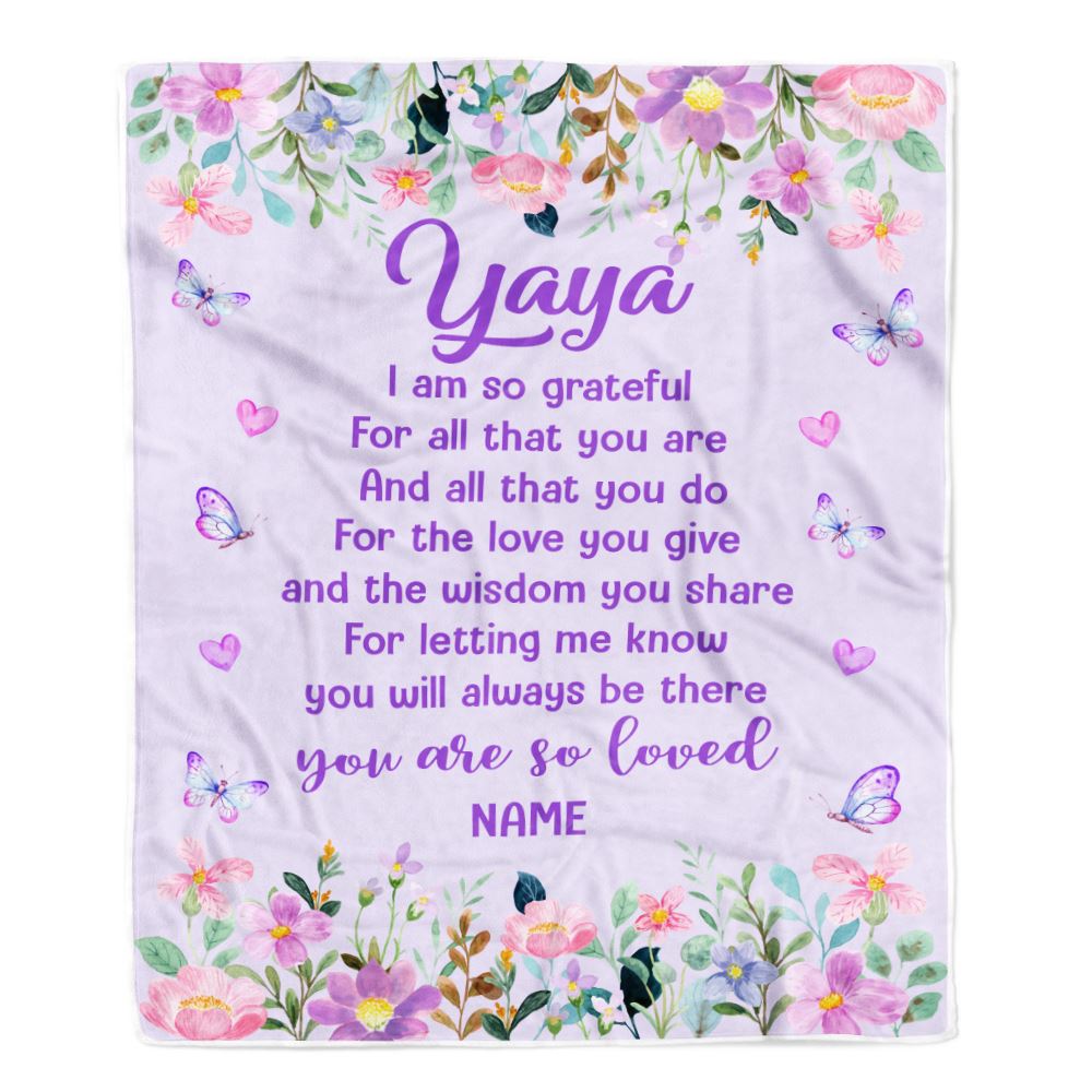 Personalized Yaya Blanket From Granddaughter Grandson Floral Butterfly Love You Give Yaya Mothers Day Birthday Christmas Customized Bed Fleece Blanket | siriusteestore