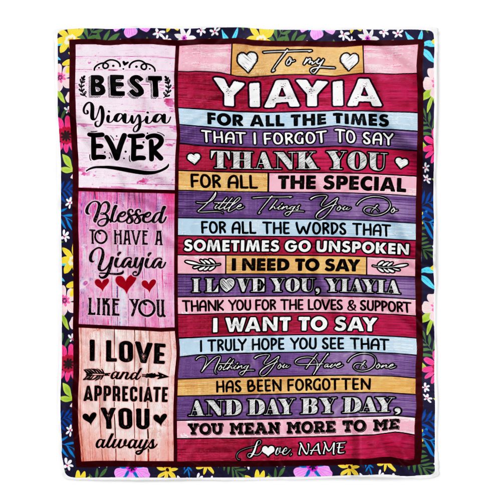 Personalized Yiayia Blanket From Granddaughter Grandson Thank You For The Love Yiayia Mothers Day Birthday Christmas Customized Bed Fleece Throw Blanket | siriusteestore