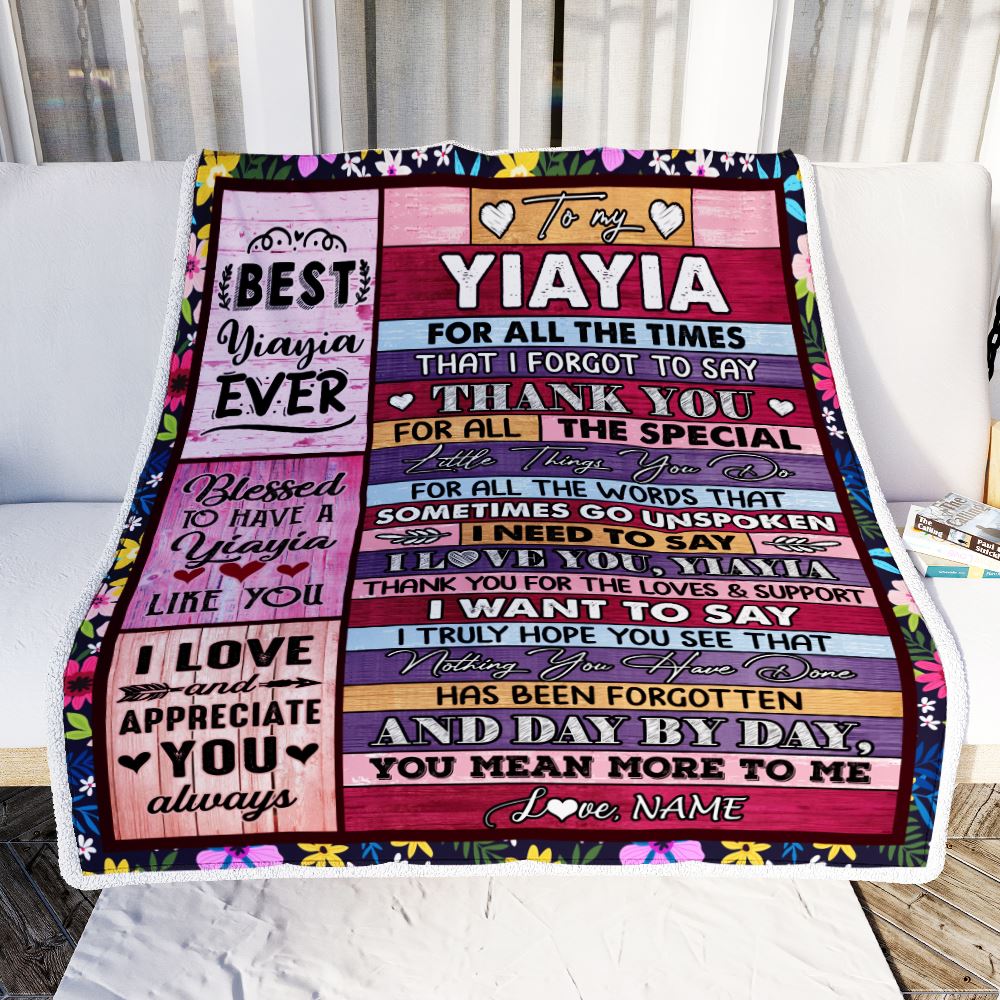 Personalized Yiayia Blanket From Granddaughter Grandson Thank You For The Love Yiayia Mothers Day Birthday Christmas Customized Bed Fleece Throw Blanket | siriusteestore