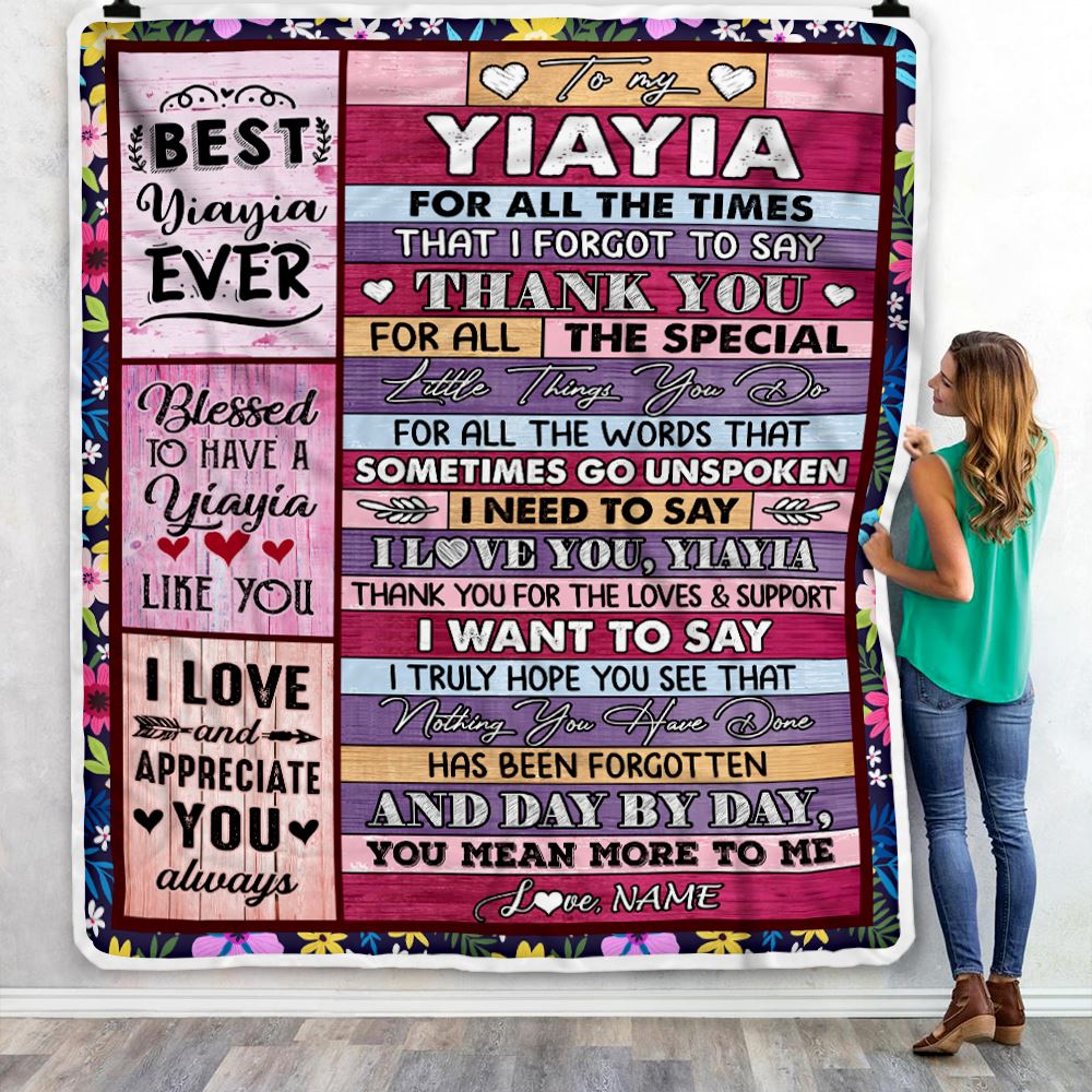 Personalized Yiayia Blanket From Granddaughter Grandson Thank You For The Love Yiayia Mothers Day Birthday Christmas Customized Bed Fleece Throw Blanket | siriusteestore