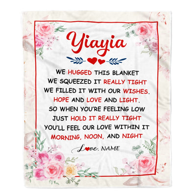 Personalized Yiayia Blanket From Grandkids Granddaughter Grandson We Hugged This Blanket Floral Yiayia Birthday Mothers Day Christmas Fleece Throw Blanket | siriusteestore