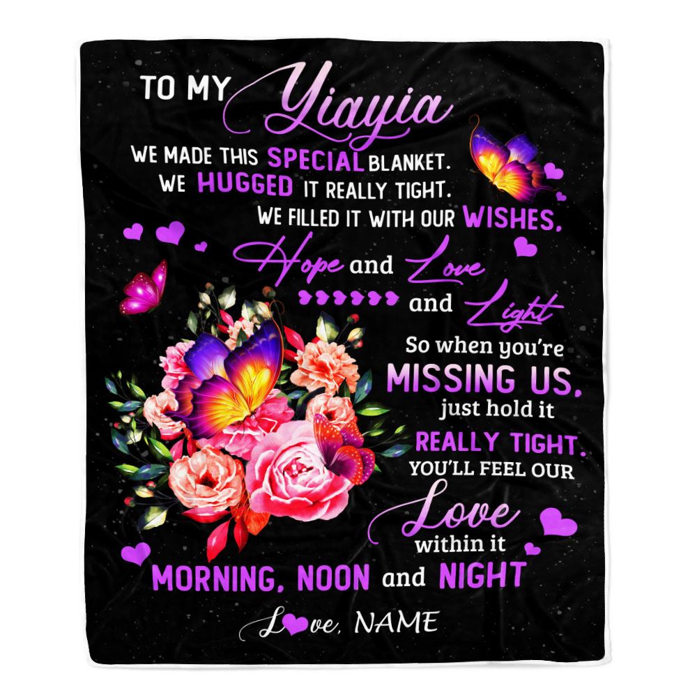 Personalized Yiayia Blanket From Grandkids Granddaughter We Made This Special Blanket Flower Yiayia Birthday Mothers Day Christmas Customized Fleece Blanket | siriusteestore