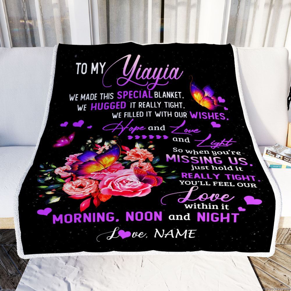 Personalized Yiayia Blanket From Grandkids Granddaughter We Made This Special Blanket Flower Yiayia Birthday Mothers Day Christmas Customized Fleece Blanket | siriusteestore