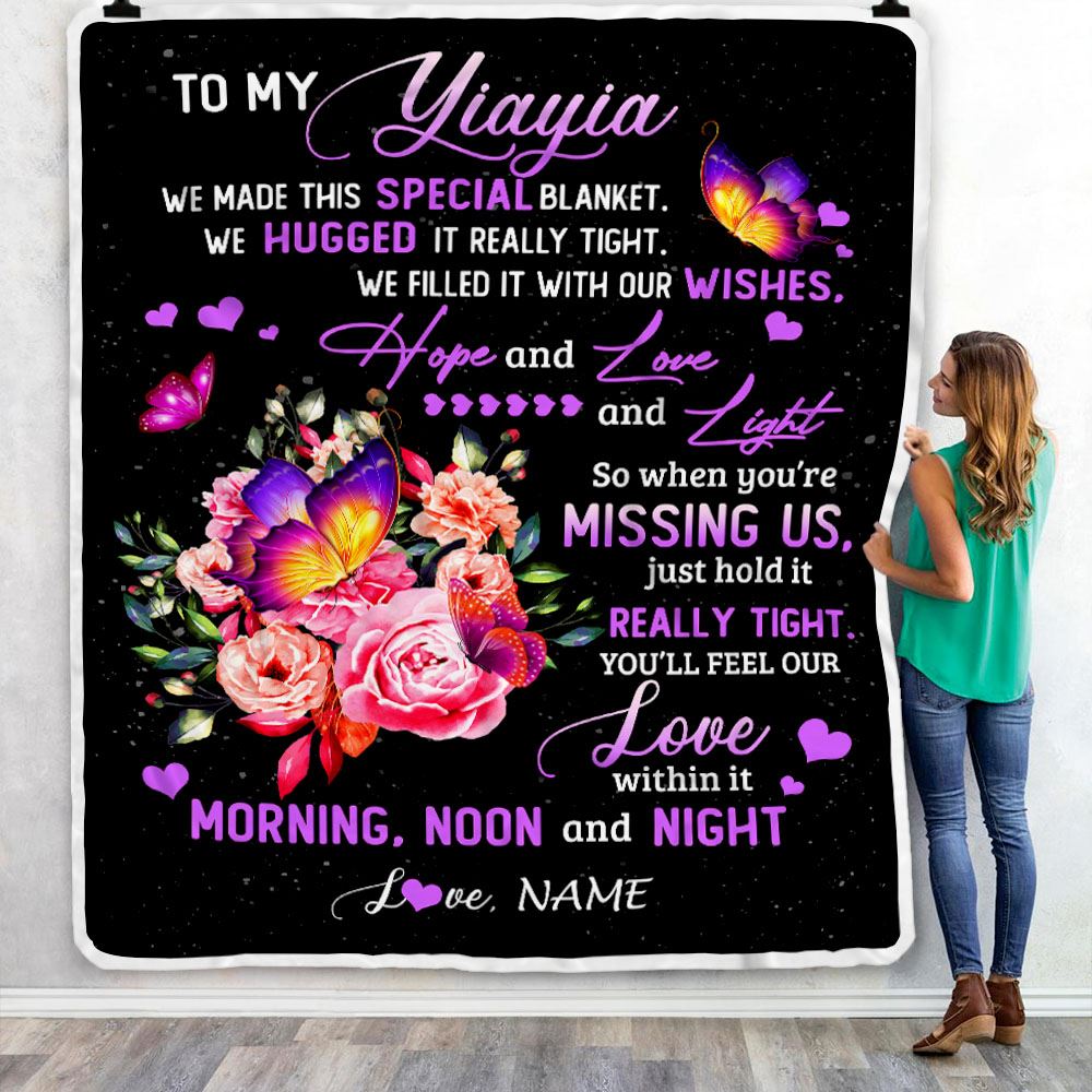 Personalized Yiayia Blanket From Grandkids Granddaughter We Made This Special Blanket Flower Yiayia Birthday Mothers Day Christmas Customized Fleece Blanket | siriusteestore