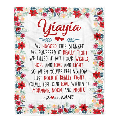 Personalized Yiayia Blanket From Grandkids Grandson Granddaughter We Hugged This Blanket Yiayia Birthday Mothers Day Christmas Customized Fleece Throw Blanket | siriusteestore