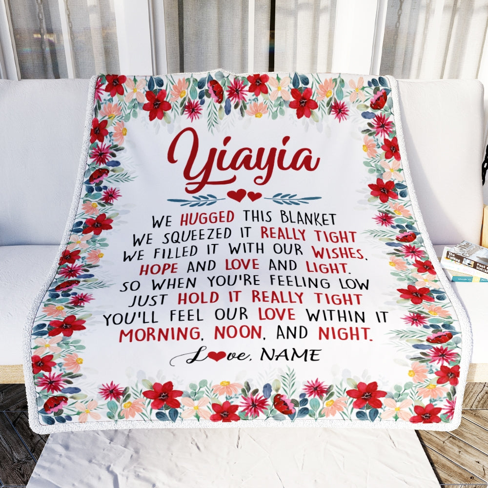 Personalized Yiayia Blanket From Grandkids Grandson Granddaughter We Hugged This Blanket Yiayia Birthday Mothers Day Christmas Customized Fleece Throw Blanket | siriusteestore