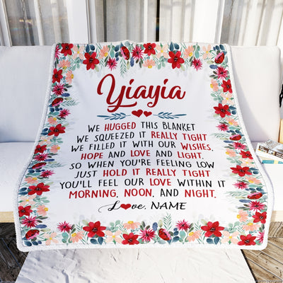 Personalized Yiayia Blanket From Grandkids Grandson Granddaughter We Hugged This Blanket Yiayia Birthday Mothers Day Christmas Customized Fleece Throw Blanket | siriusteestore