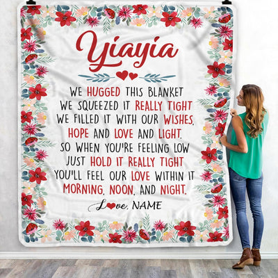 Personalized Yiayia Blanket From Grandkids Grandson Granddaughter We Hugged This Blanket Yiayia Birthday Mothers Day Christmas Customized Fleece Throw Blanket | siriusteestore