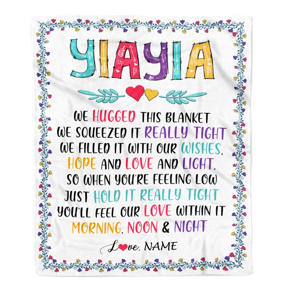 Personalized Yiayia Blanket From Grandkids We Hugged This Blanket Yiayia Birthday Mothers Day Christmas Customized Fleece Blanket | siriusteestore